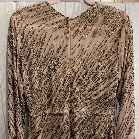 Mac Duggal Long Sleeve Beaded Column Gown Size 12 Mocha 5240 NWT - Picture 9 of 10